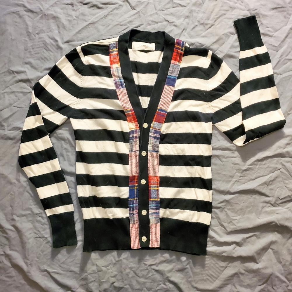 Bench Women's Striped Cardigan Patchwork Detail Black & White M